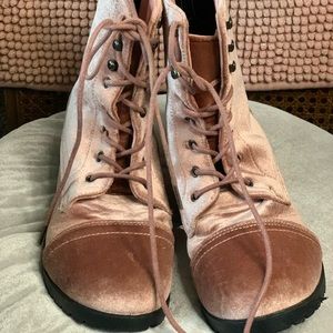 Pink velvet boots